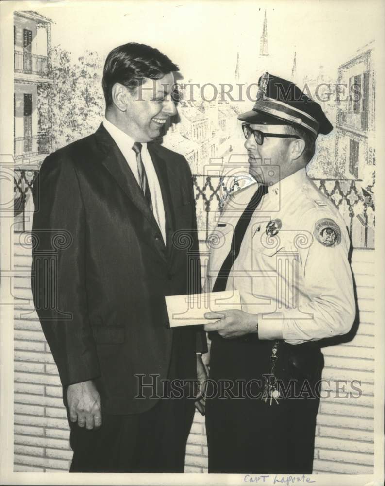 Load image into Gallery viewer, 1967 Press Photo Captain Edward Laporte receives grant from General Finance Corp
