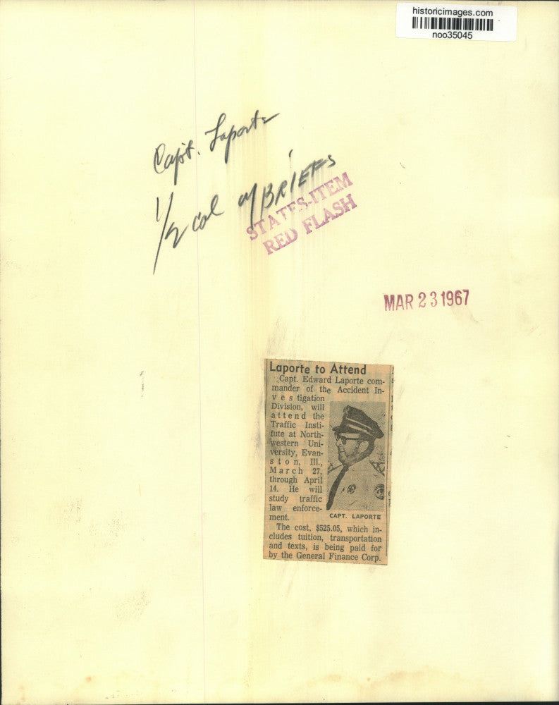 1967 Press Photo Captain Edward Laporte receives grant from General Finance Corp