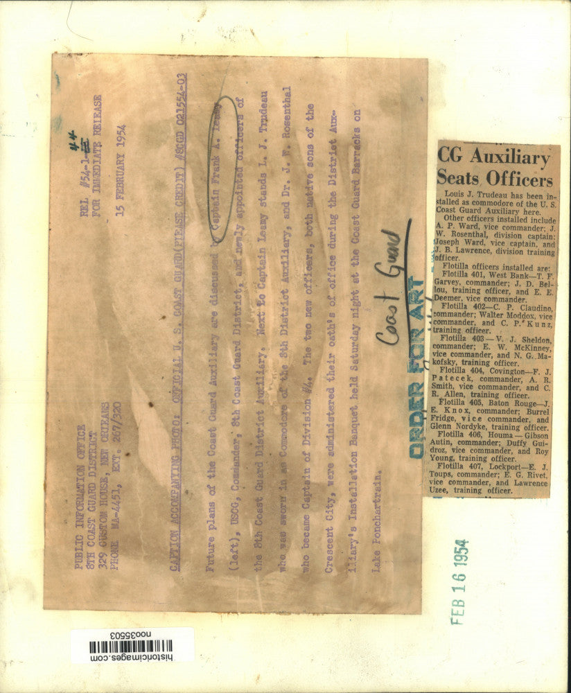 1954 Press Photo Cost Guard District Auxiliary's Installation Banquet