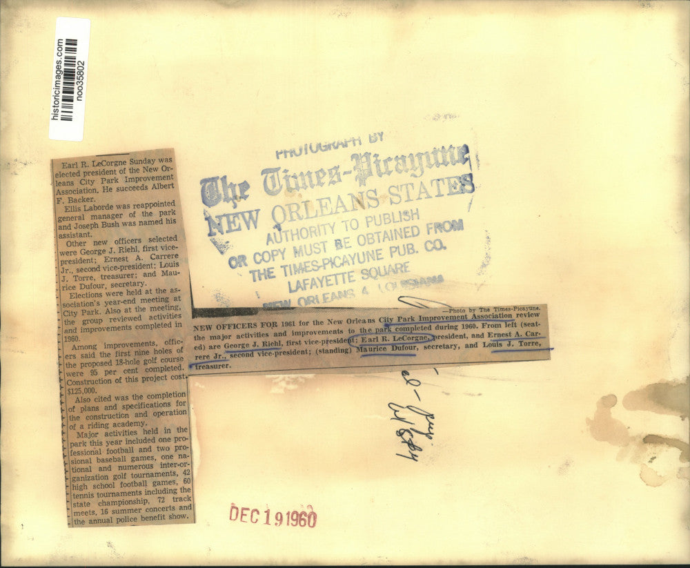 1960 Press Photo Officers of New Orleans City Park Improvement Assoc. meeting