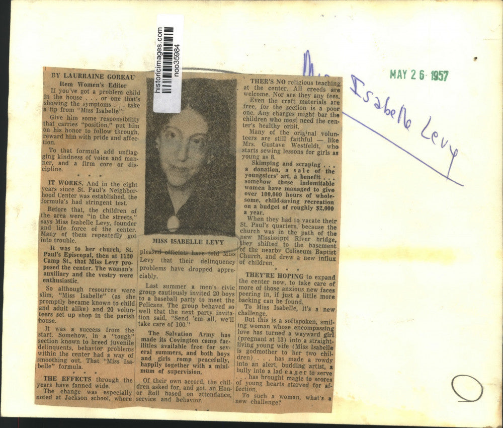 1957 Press Photo Isabelle Levy, founder of St. Paul's Neighborhood Center