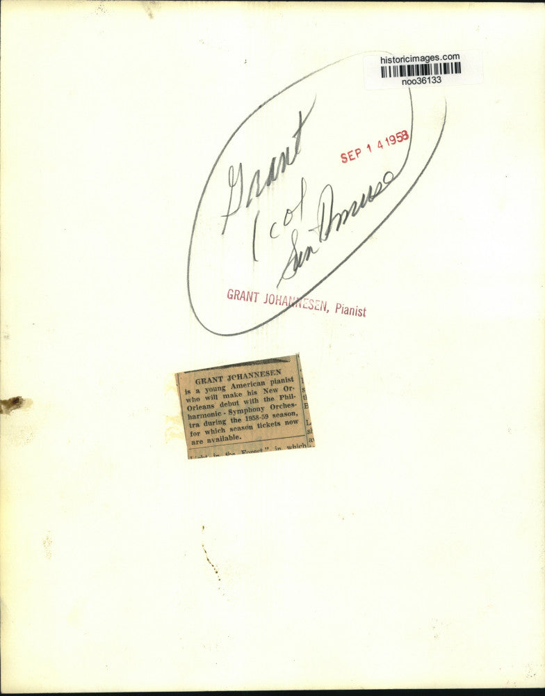 1958 Press Photo Grant Johannesen, Pianist, to make New Orleans debut