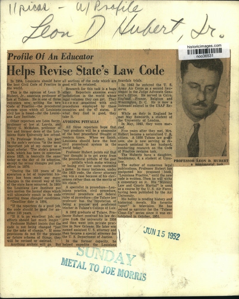 1952 Press Photo Leon D. Hubert, Jr., associate professor of the law at Tulane