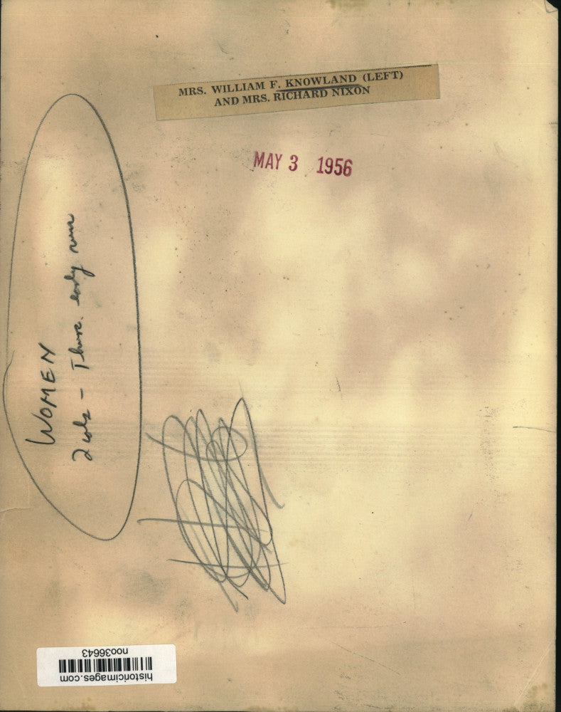 1956 Press Photo Mrs. William F. Knowland (conferring with Mrs. Richard Nixon.