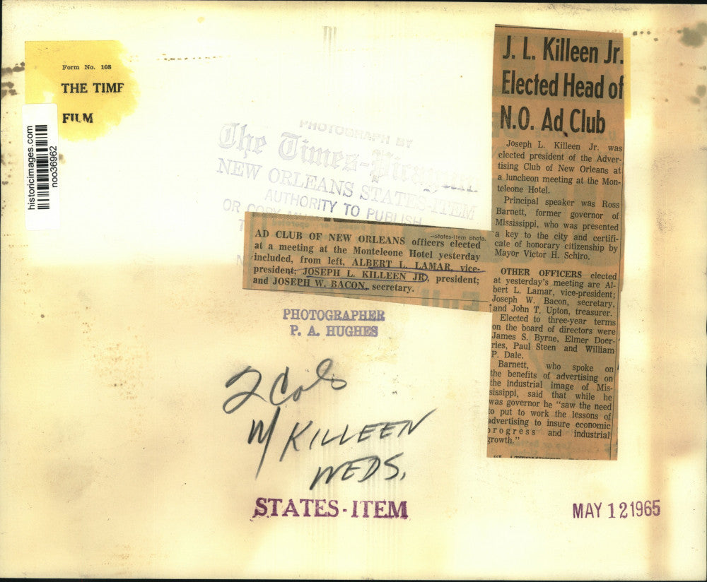 1965 Press Photo Ad Club of New Orleans Officers at Monteleone Hotel - noo36962