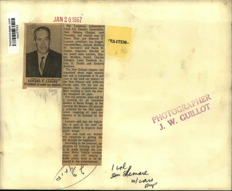 Load image into Gallery viewer, 1967 Press Photo Officers of Louisiana Independent Used Car Dealer Association
