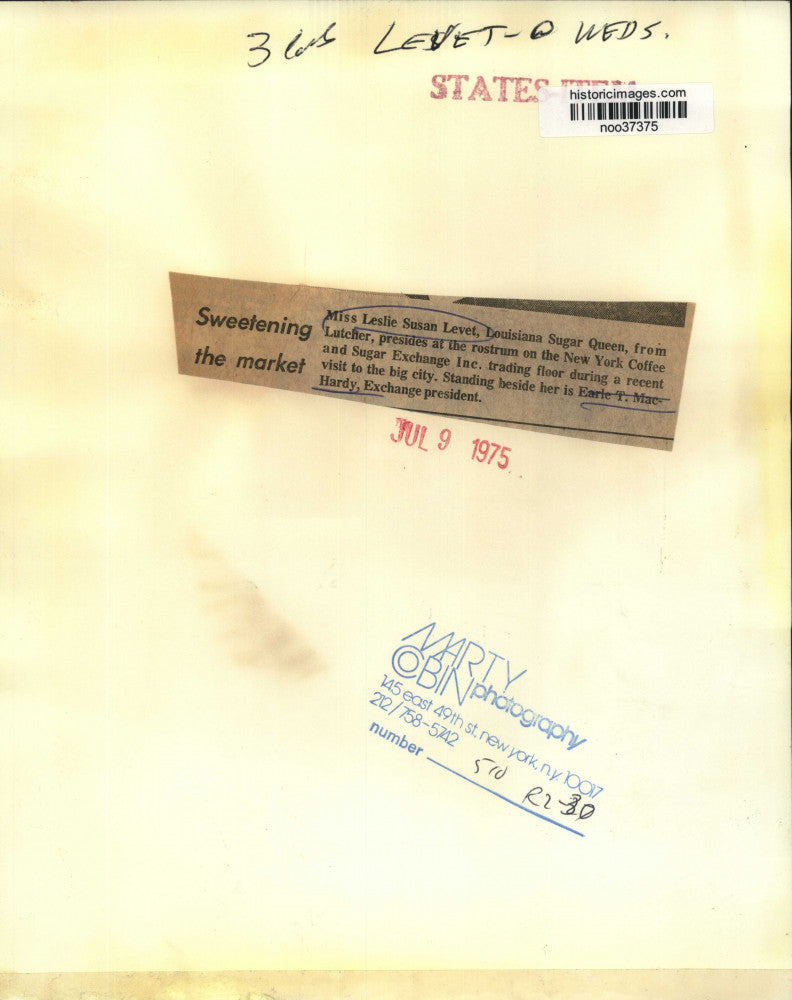 1975 Press Photo Miss Leslie Susan Ledet & Earle T. MacHardy, Sugar Exchange