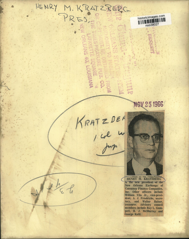 1966 Press Photo Henry Kratzberg, Pres. New Orleans Exchange Consumer Finance