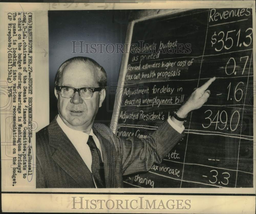 1976 Press Photo Louisiana Senator R. Long discusses budget in Washington- Historic Images