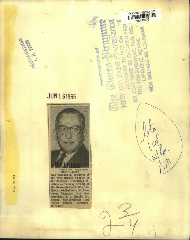 1965 Press Photo Victor Lota, New Orleans Chapter Financial Executives Institute