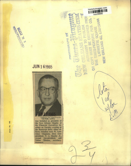 1965 Press Photo Victor Lota, New Orleans Chapter Financial Executives Institute
