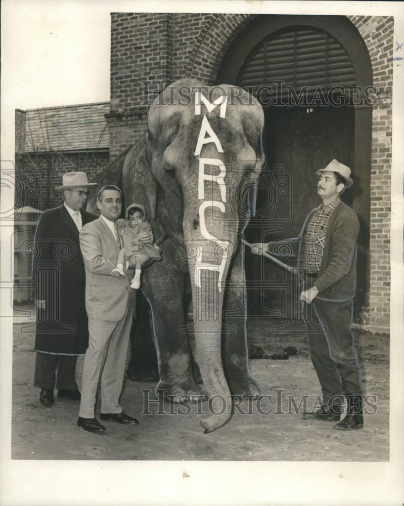 1967 Press Photo March of Dimes Poster Child Tony Michel &amp; Ruth, circus elephant- Historic Images