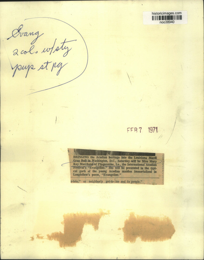 1971 Press Photo Mary K. Marchand of Louisiana as Acadian girl in Washington DC