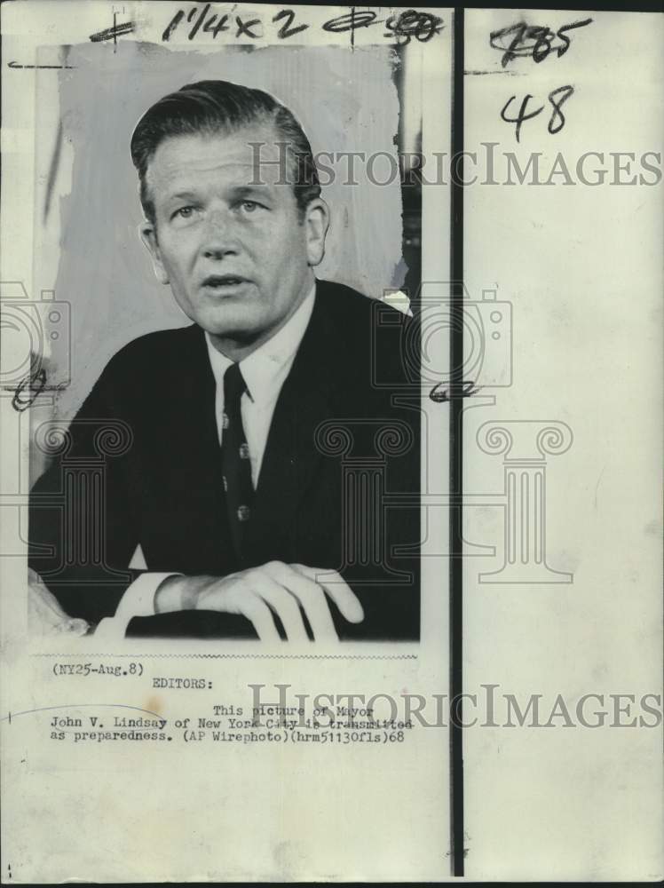 1968 Press Photo Mayor John V. Lindsay of New York City - Historic Images