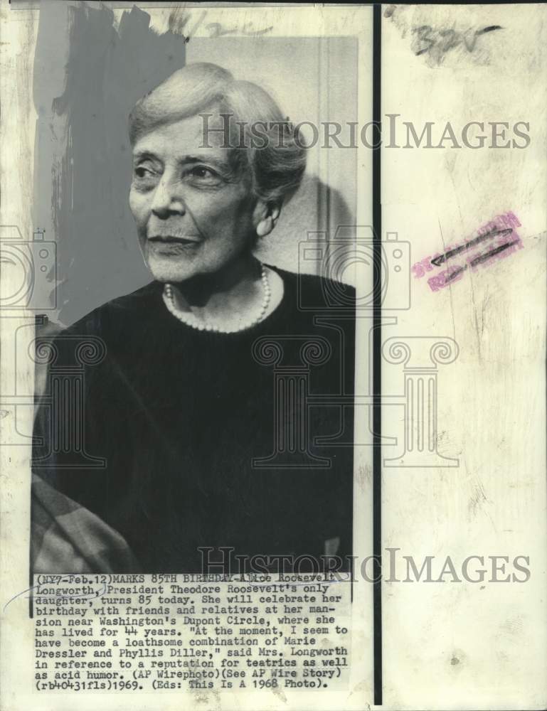 1969 Press Photo Alice Roosevelt Longworth, 85th birthday - noo39300