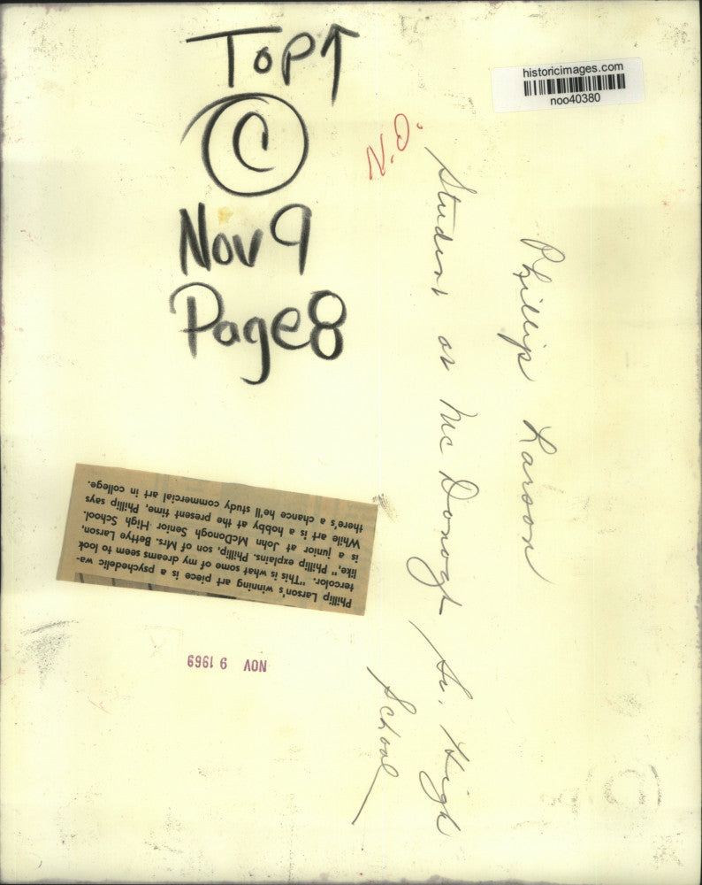 1969 Press Photo Phillip Larson, student, John McDonogh Senior High School