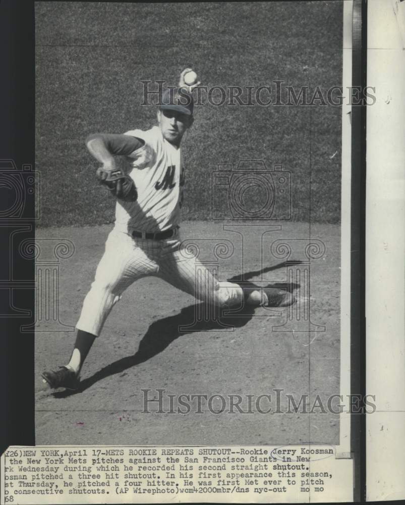 1968 Press Photo Jerry Kossman of the New York Mets pitches against Giants - Historic Images