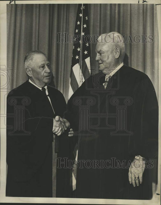 1966 Press Photo Judge Arthur J. O'Keefe Jr. congratulated by Judge Louis Yarrut