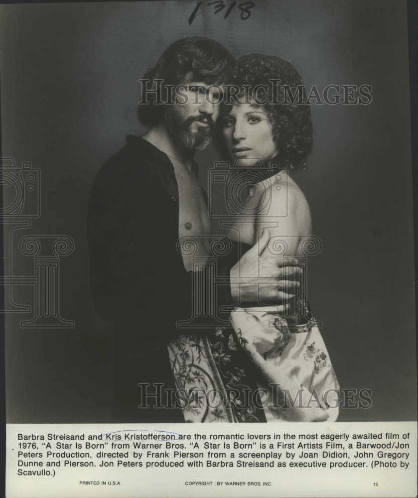 1977 Press Photo Barbra Streisand & Kris Kristofferson, "A Star Is Born"- Historic Images