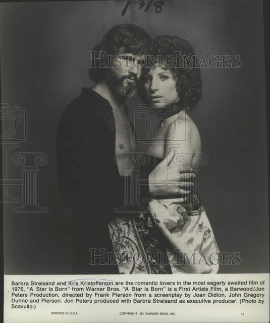 1977 Press Photo Barbra Streisand & Kris Kristofferson, "A Star Is Born"- Historic Images