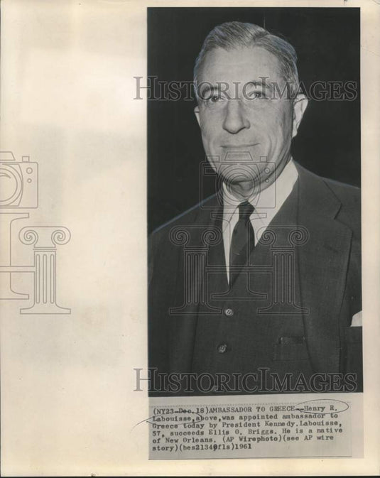 1961 Press Photo Henry R. Labouisse, ambassador to Greece, native of New Orleans