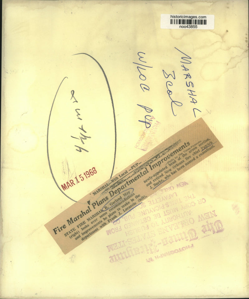 Load image into Gallery viewer, 1968 Press Photo State Fire Marshall R. Garland May with Frank J. Locascio
