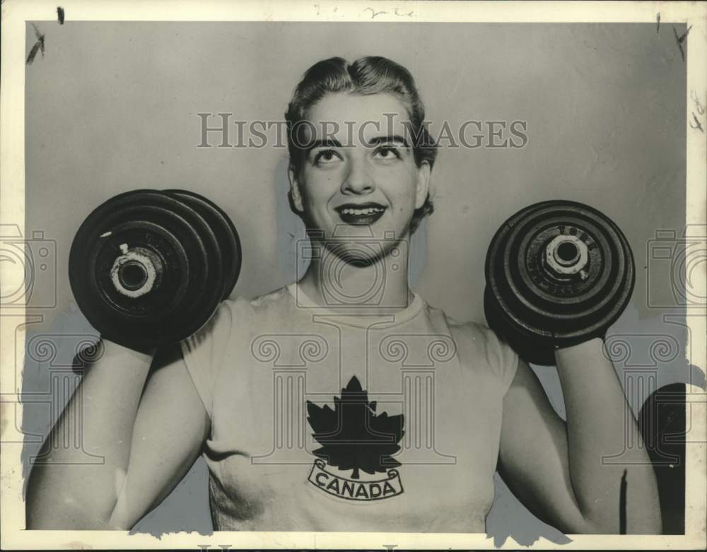 1955 Press Photo Teacher Jackie MacDonald Trains for 1956 Olympics in Shotput- Historic Images