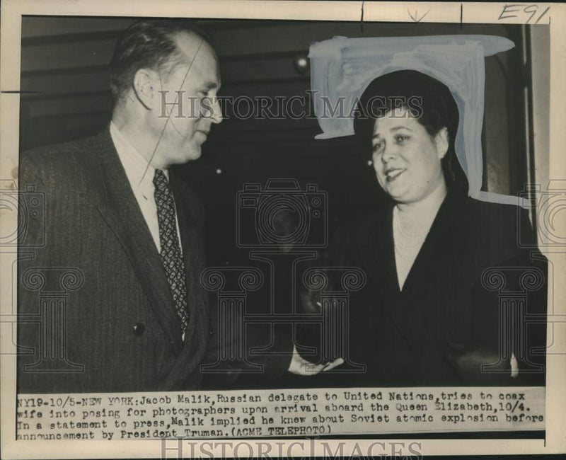 Load image into Gallery viewer, 1949 Press Photo Jacob Malik, Russian delegate to United Nations, and wife
