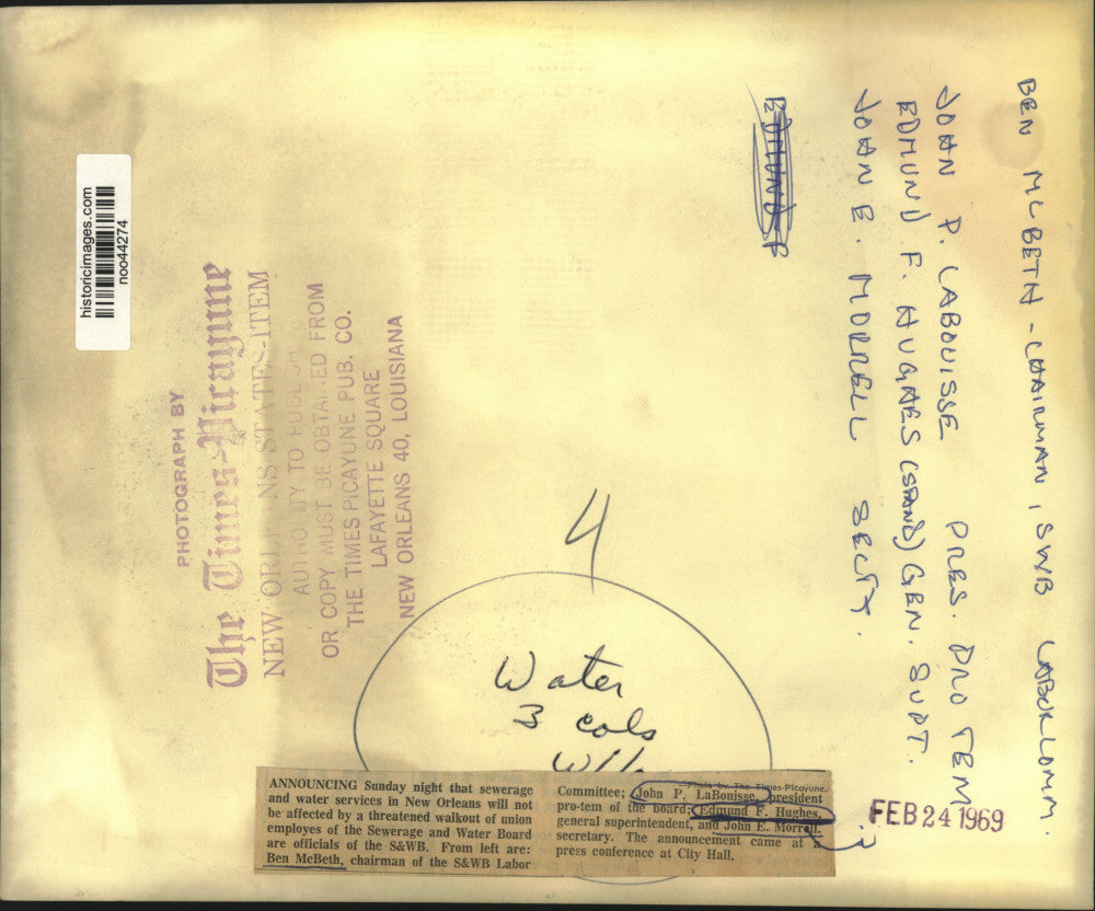 1969 Press Photo New Orleans Sewer & Water Board says strike won't stop services