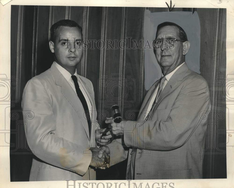 Load image into Gallery viewer, 1954 Press Photo Arthur Levy &amp; Harry Bailey Jr- Illuminating Engineering Society
