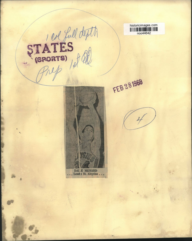 1968 Press Photo Dale Menard, basketball player for St. Aloysius - noo44642