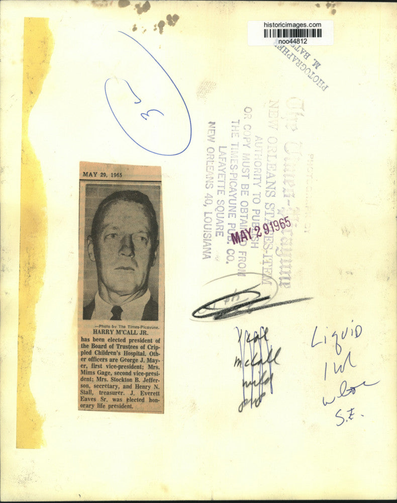 1965 Press Photo Harry M'Call Jr., Crippled Children's Hospital President