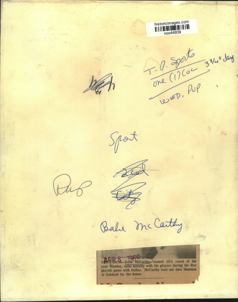 1969 Press Photo Babe McCarthy of the Bucs named ABA coach of the year