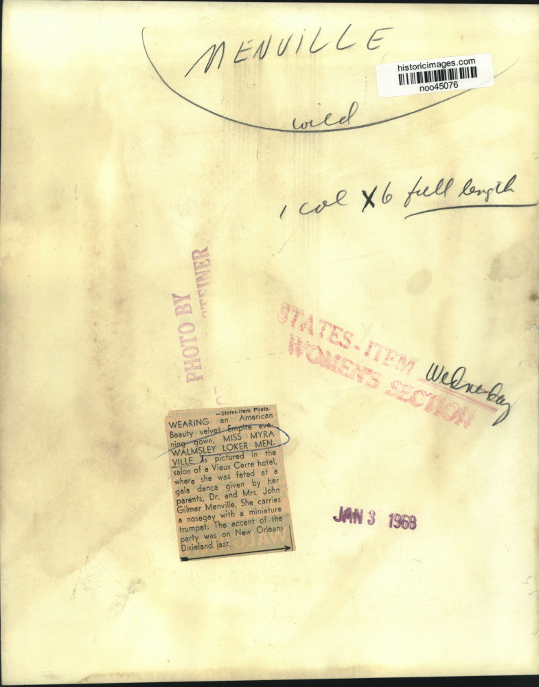 1968 Press Photo Debutante Myra Menville at Dixieland Jazz party given for her