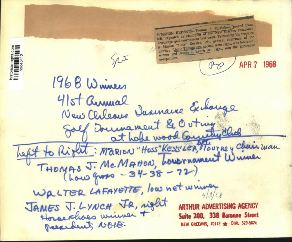 1968 Press Photo New Orleans Insurance Exchange golf tournament Awardees