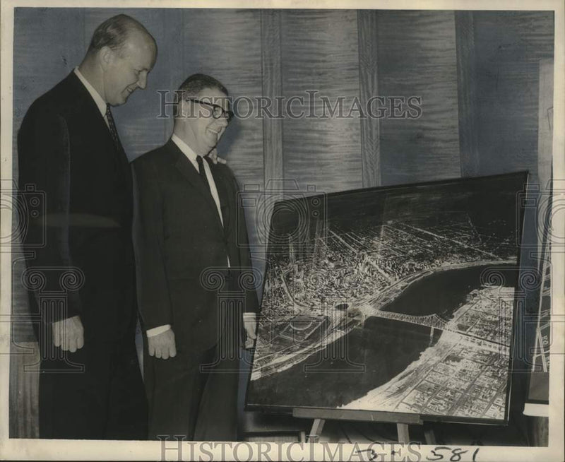 Load image into Gallery viewer, 1967 Press Photo Dave Dixon, Senator Laurance Eustis- Aerial view of New Orleans
