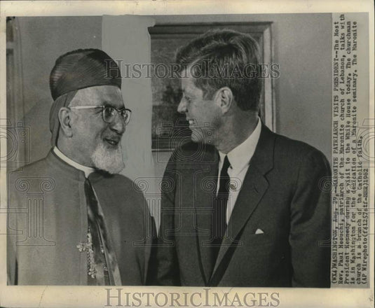 1962 Press Photo Reverend Paul Meouchi meeting with President John F. Kennedy