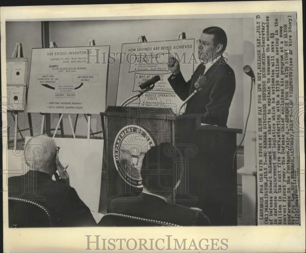 1962 Press Photo Secretary of Defense Robert McNamara, Pentagon News conference- Historic Images