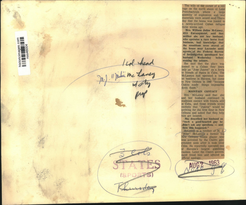 1963 Press Photo New Orleans-M.J. McLaney's property searched, explosives found