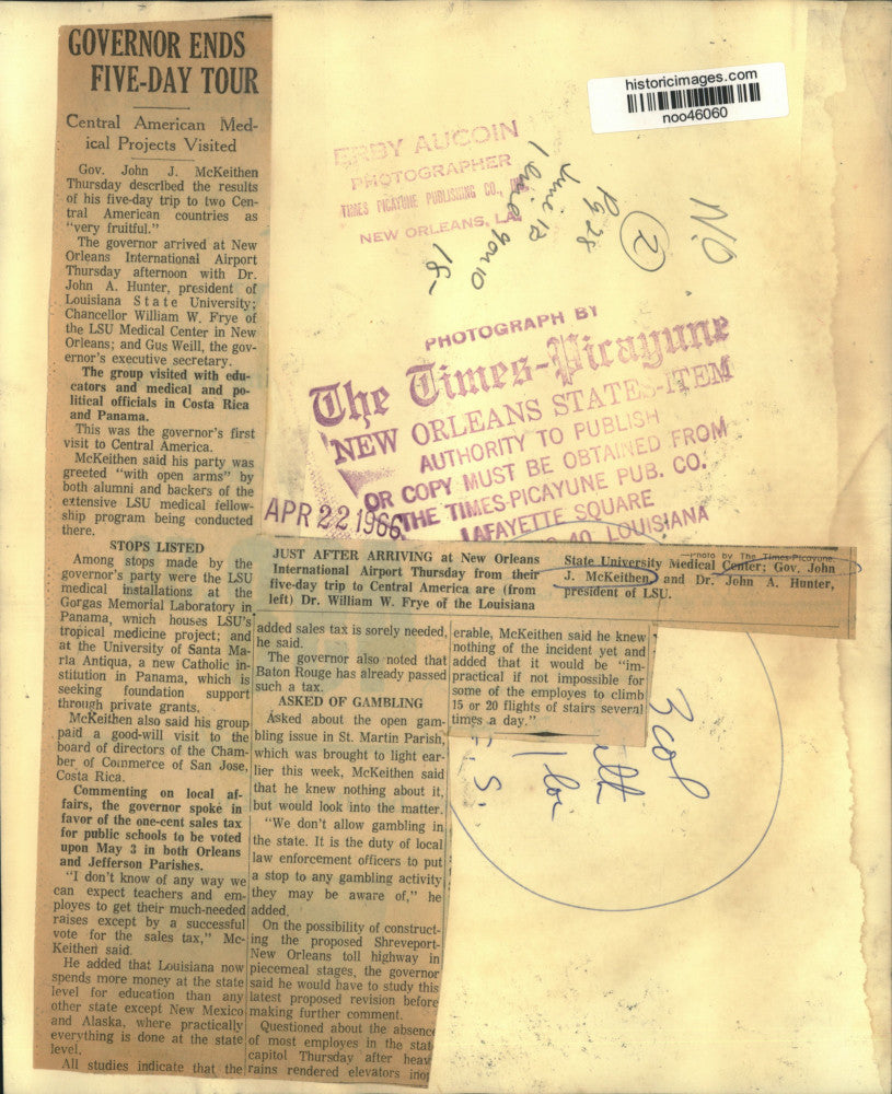 1966 Press Photo Louisiana Governor and State Univ. officials return from trip