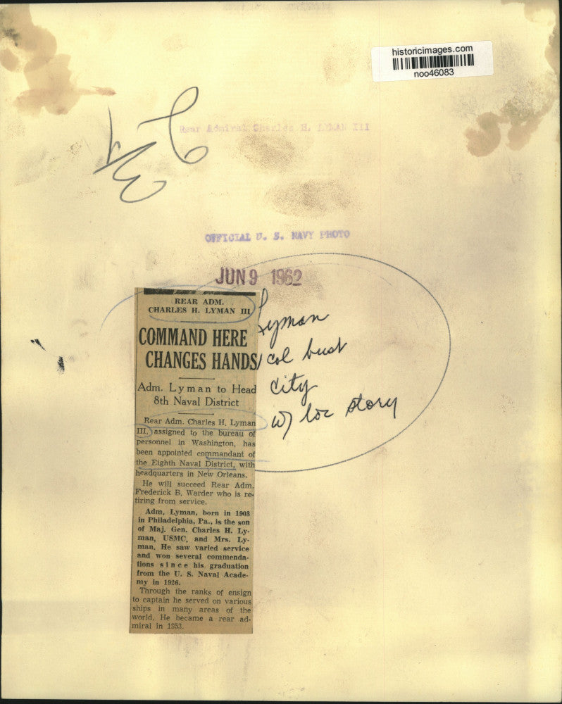 1962 Press Photo Rear Admiral Charles H. Lyman III of the Eight Naval District