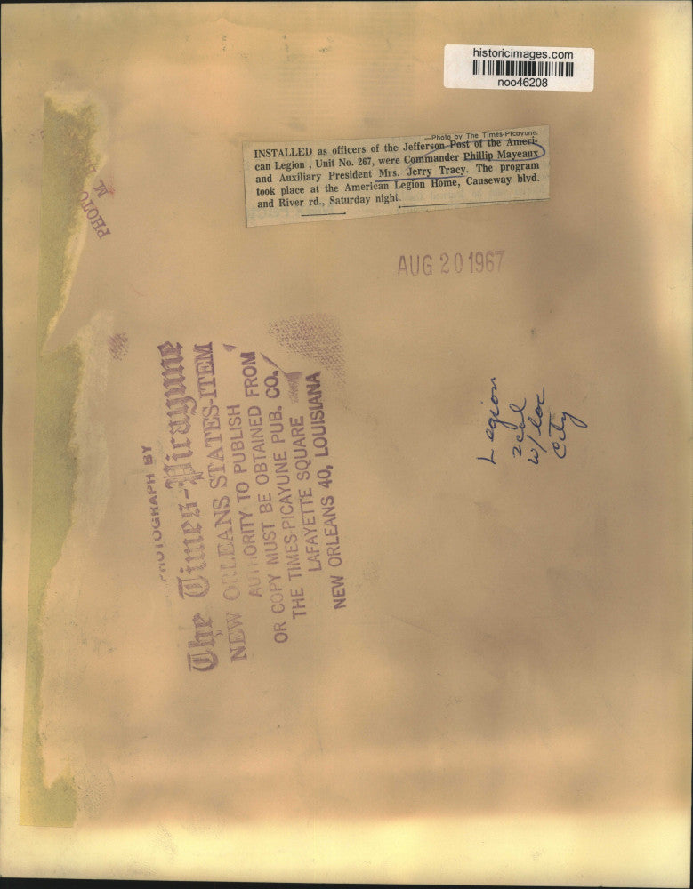 1967 Press Photo Phillip Mayeau & Mrs. Jerry Tracy- American Legion & Auxiliary