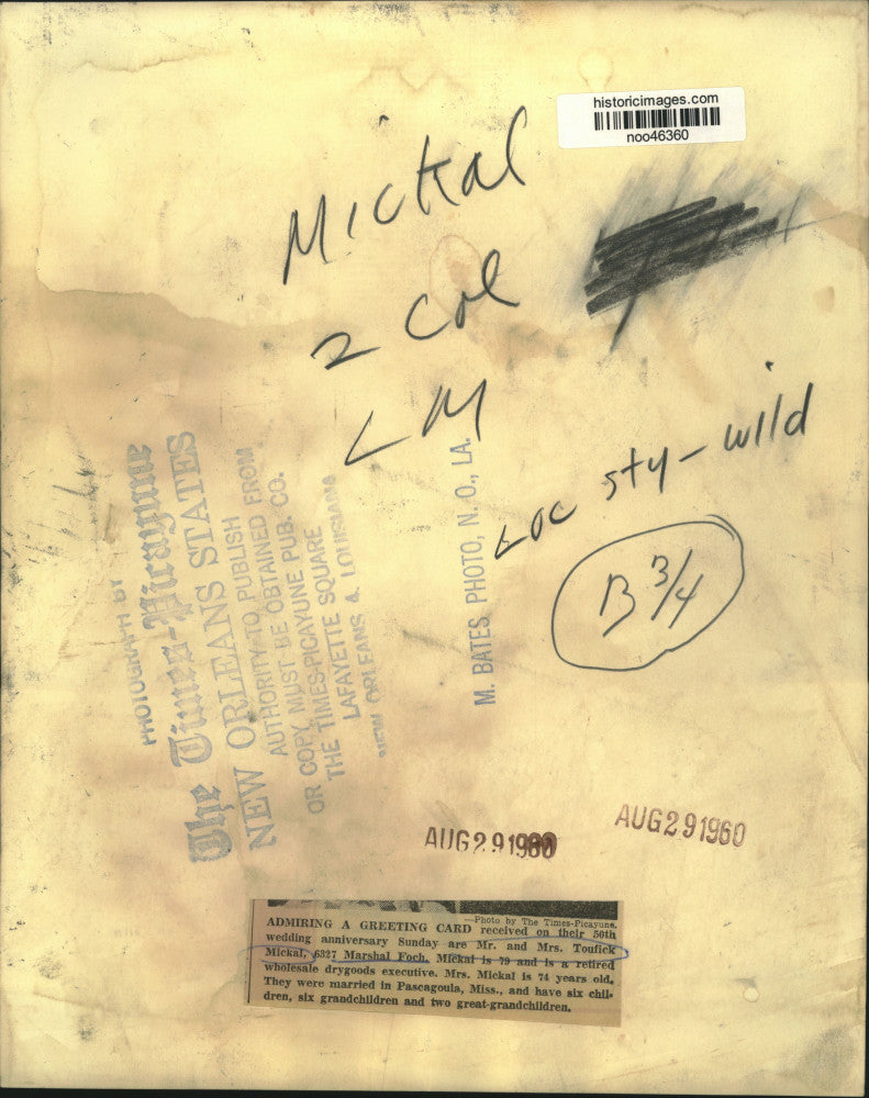 1960 Press Photo Mr. and Mrs. Toufick Mickal's 50th wedding anniversary