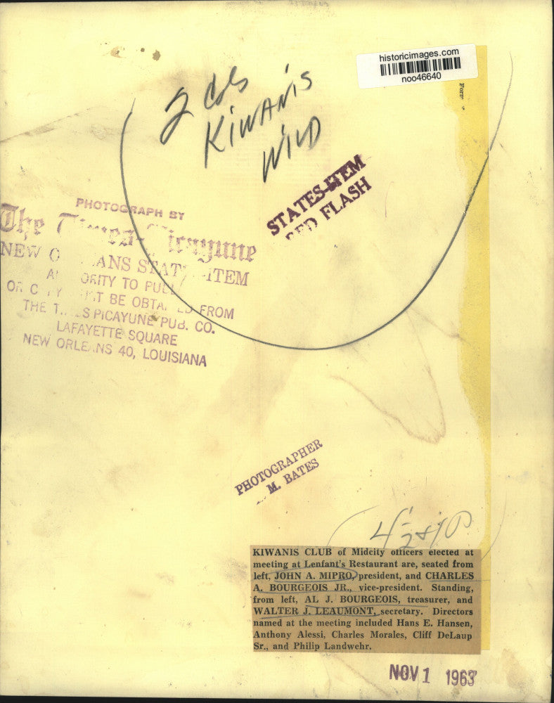 1963 Press Photo Kiwanis Club of Midcity officers, New Orleans area, Louisiana