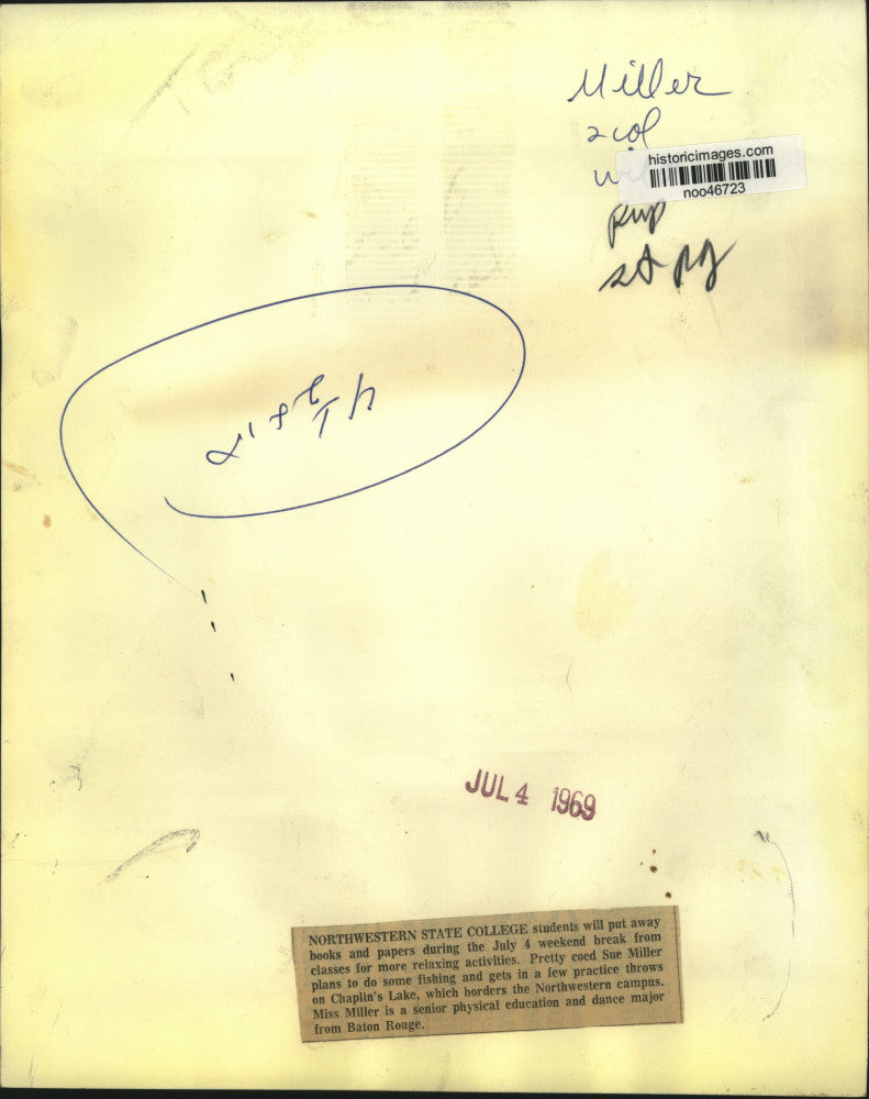 1969 Press Photo Sue Miller, Northwest College Student- Fishing on Chaplin Lake