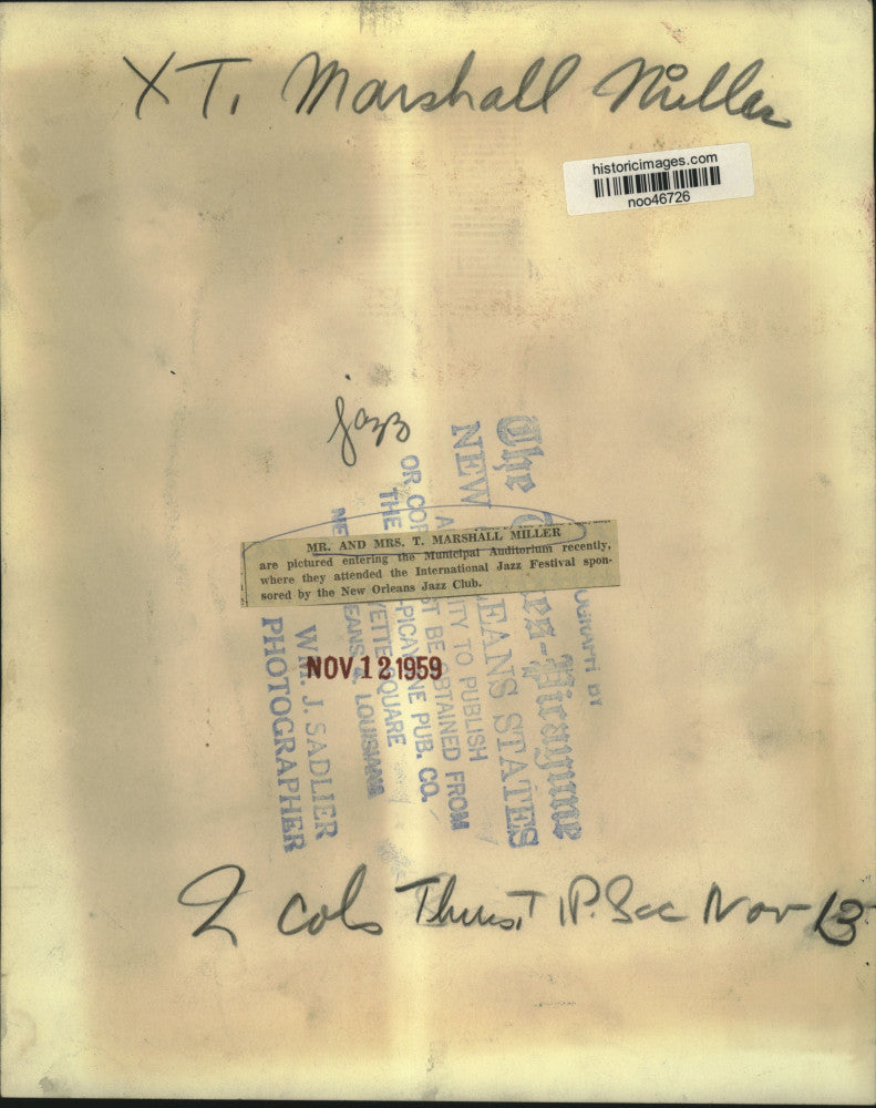 1959 Press Photo Mr. and Mrs. T. Marshall Miller at International Jazz Festival