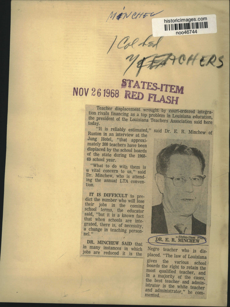 1968 Press Photo Dr. E. R. Minchew, Louisiana Teachers Association President