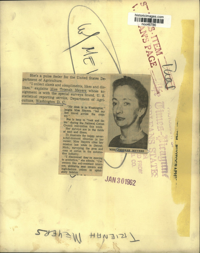 1962 Press Photo Trienah Meyers of the Department of Agriculture, Washington, DC