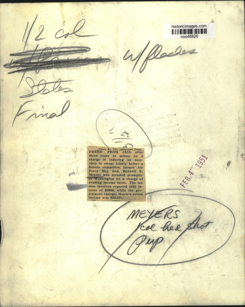 1948 Press Photo Major General Bennett E. Meyers leaving district court building