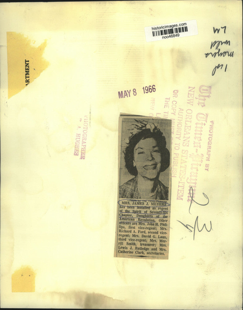 1966 Press Photo Mrs. James Meyers, New Orleans daughter of American Revolution